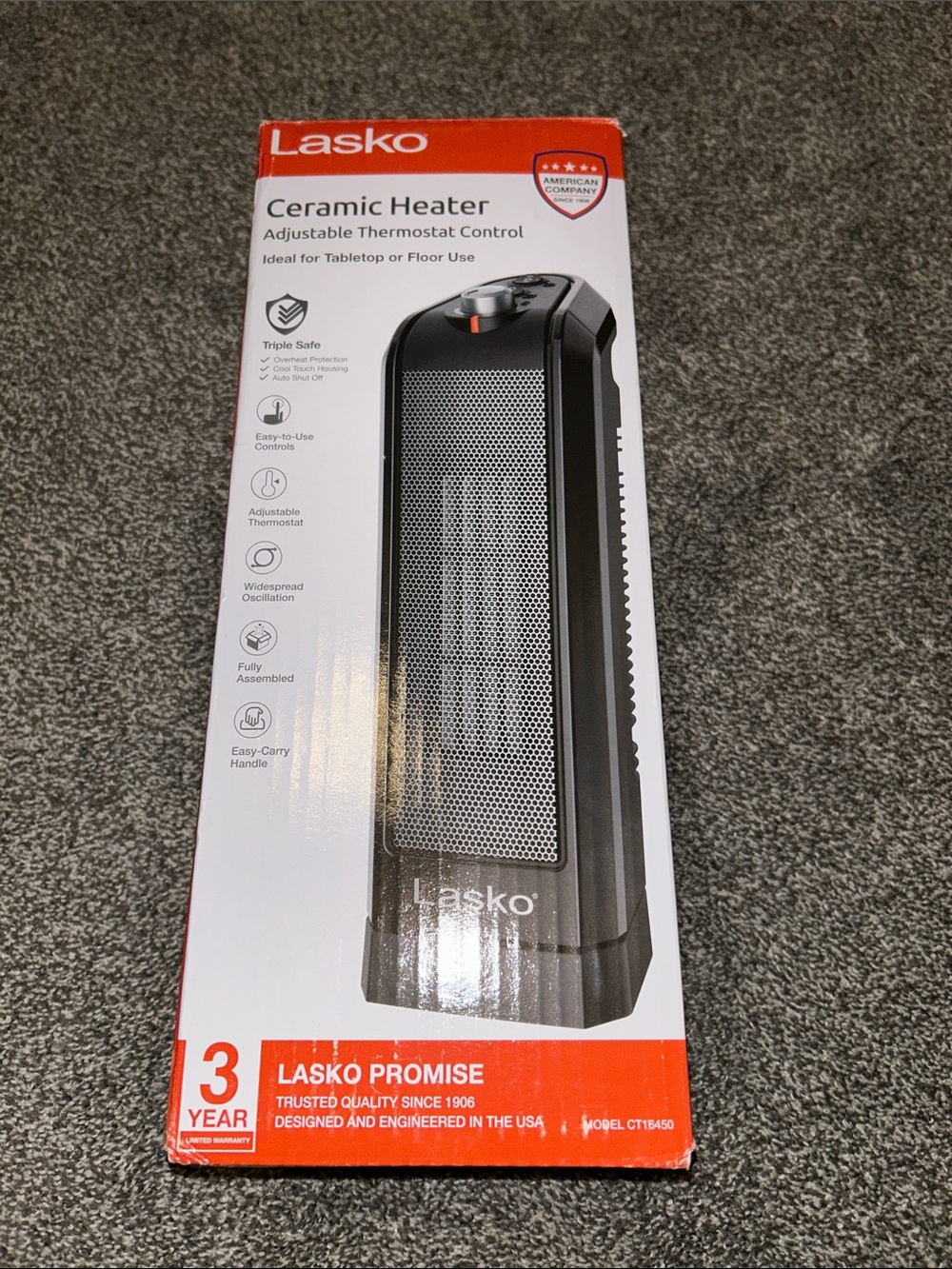 Lasko Black Ceramic Tower Heater with Adjustable Thermostat